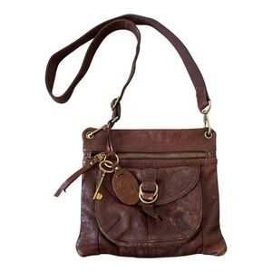 Vintage Grungy Crossbody Purse Brown Pebbled Distressed Leather Fossil